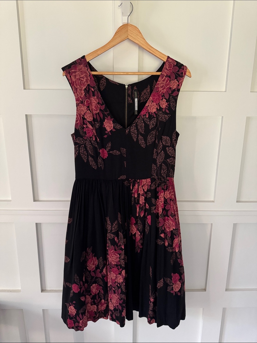 Tracy Reese Black Mini Dress with Pink Rose Print